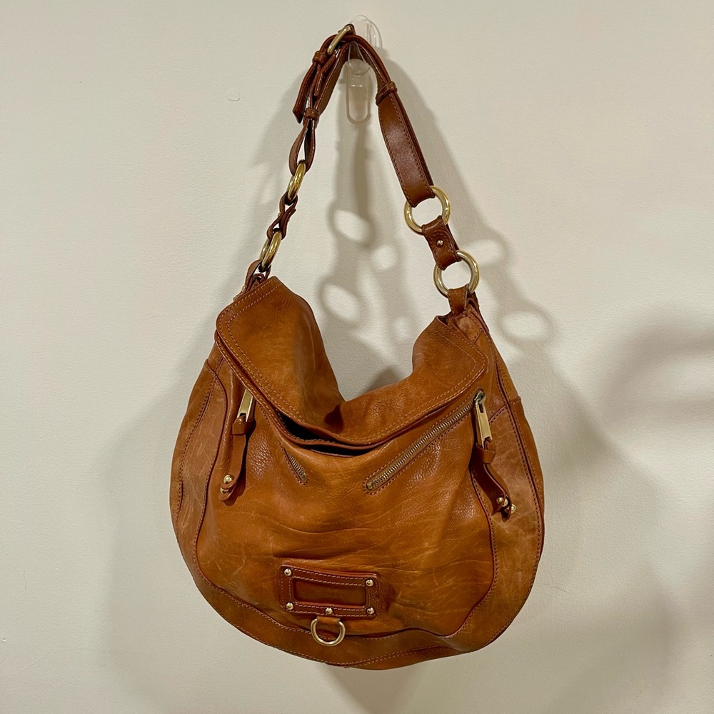 Marc Jacobs Tan Leather Shoulder Hobo Bag with Gold Hardware